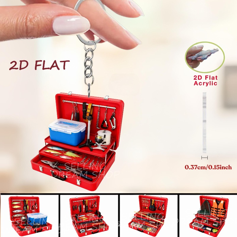 Heavy Equipment Keychain - Ensemble d'outils de pêche 2D, porte-clés,