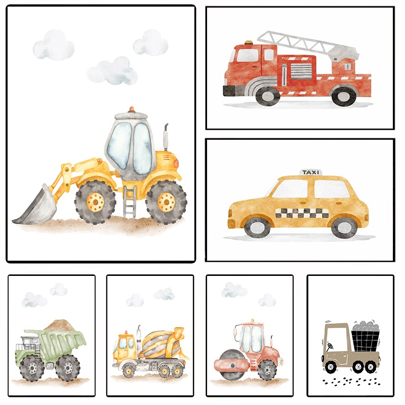 Véhicules aquarelle, Art mural - Heavy Equipment Background avis et prix